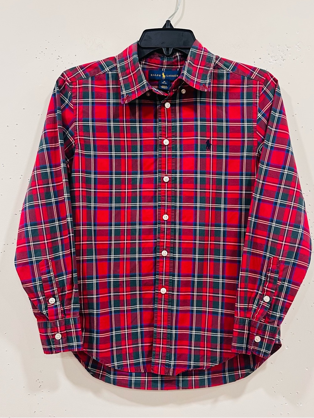 Polo Ralph Lauren Boys M 10-12 Plaid Button Down Shirt Long Sleeve Red Tartan